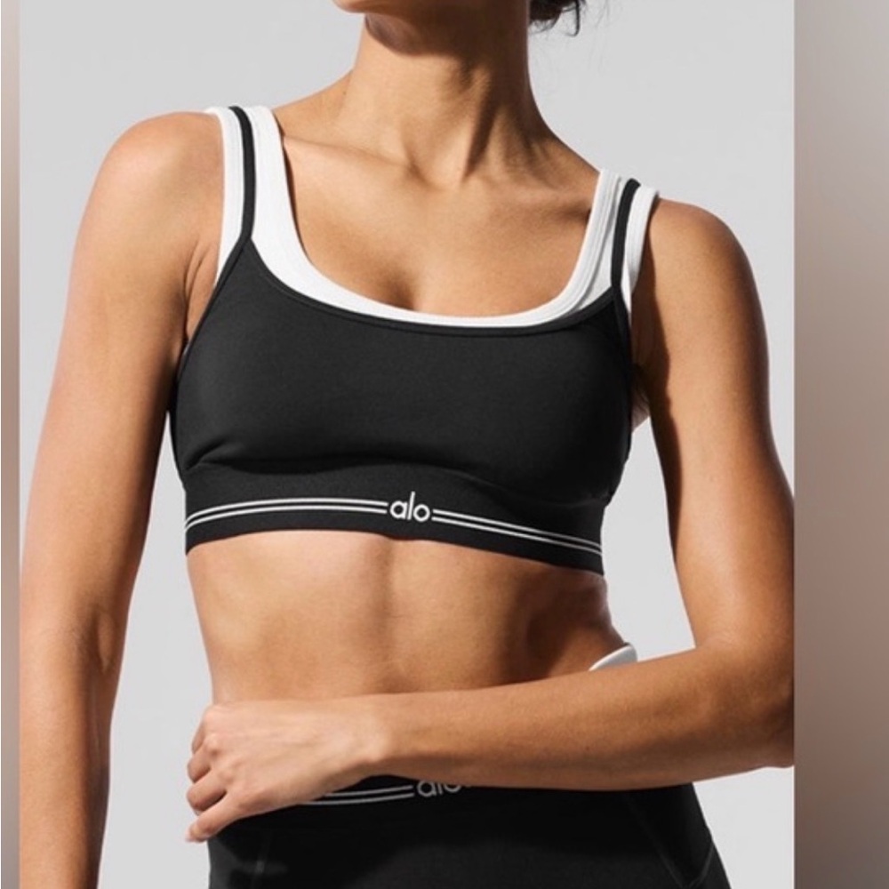 ALO Yoga Black and White Contrast Sports Bra